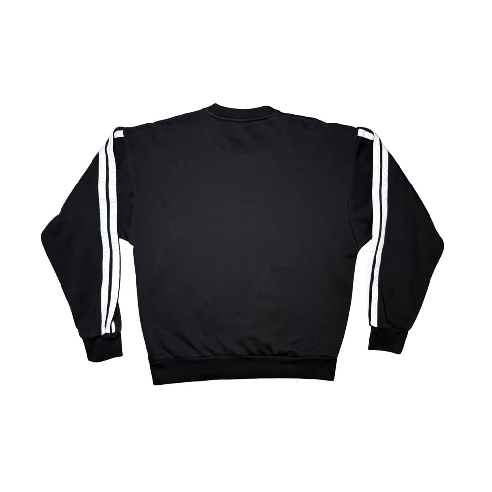 Adidas Fleece Sweatshirt Mens Large Black 3-Stripe Crewneck Pullover - Picture 3 of 6